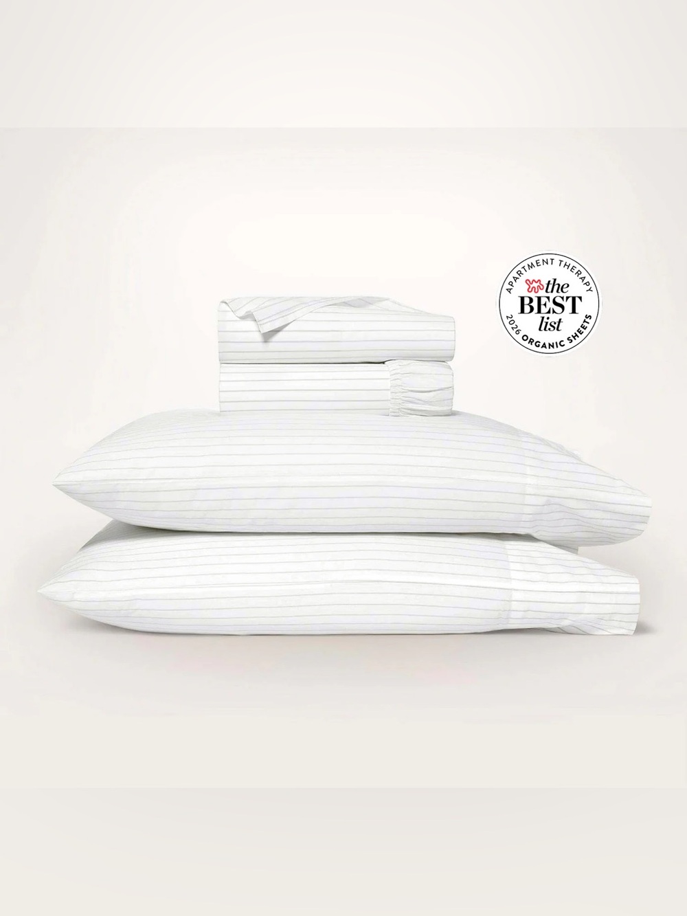 BOLL & BRANCH king percale Organic Pinstripe Sheet Set - White Blue Stripes